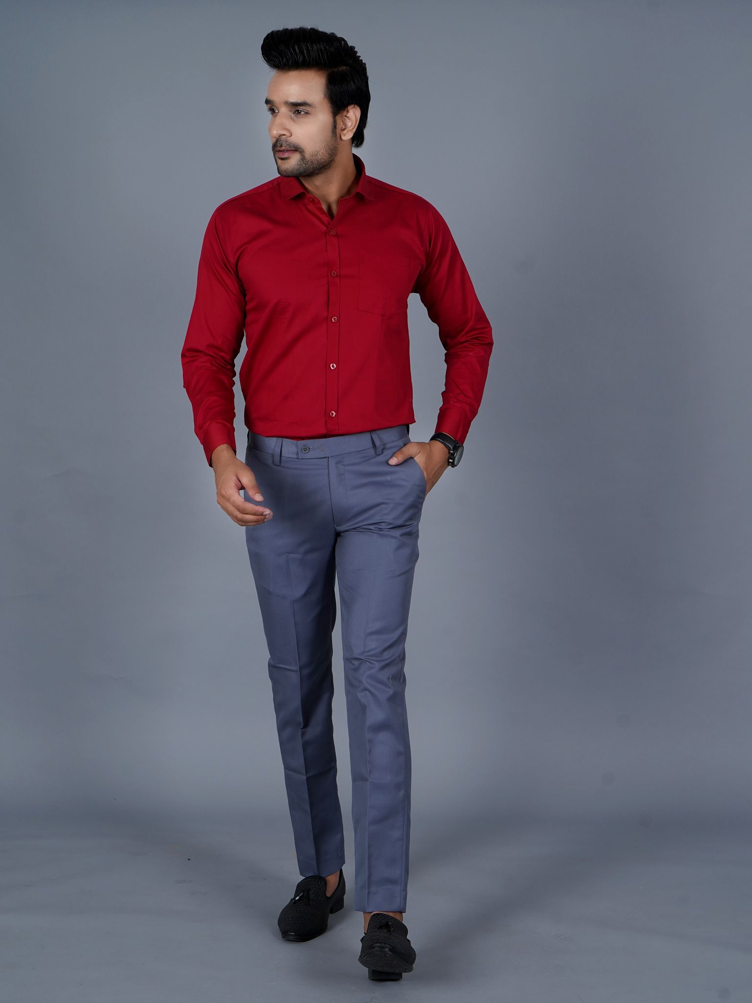 QVERR Slim Fit Men Grey Trousers