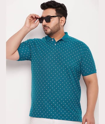 GET GOLF Pack of 1 Cotton Blend Regular Fit Printed Half Sleeves Men's Polo T Shirt ( Teal Blue )