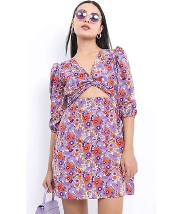 Ketch Women Polyester Printed Cut Out Dress ( Pink )