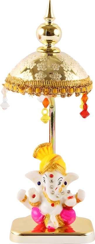 Exquisite Marble Ganesh with Umbrella Elegant Idol Decorative Showpiece - 20 cm  (Polyresin, Multicolor) - Pooja Needs | Buy online on ZillyBuy
