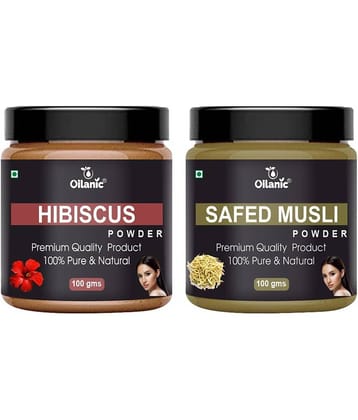 Oilanic 100% Pure Hibiscus Powder & Safed Musli Powder-Skincare Hair Mask 200 g Pack of 2