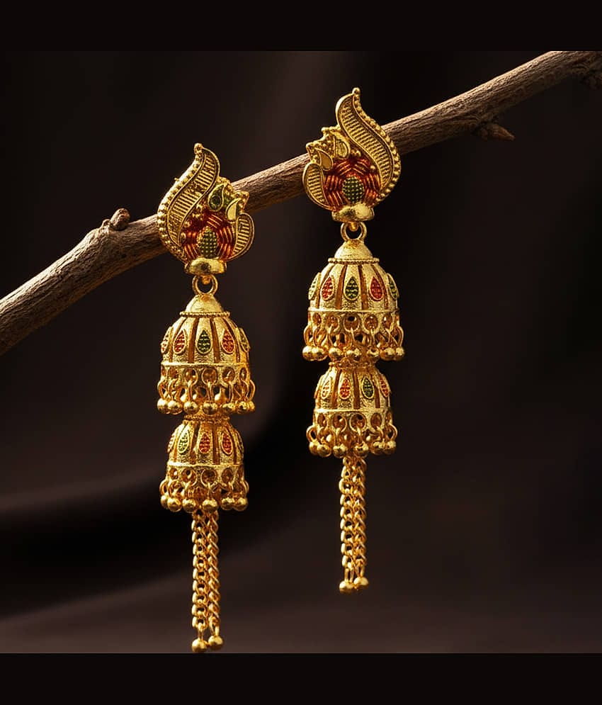 Style Wind Golden Jhumki Earrings ( Pack of 1 )