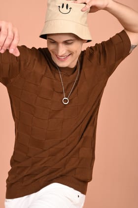 Chocolate Brown Big Box Design T-Shirt-M