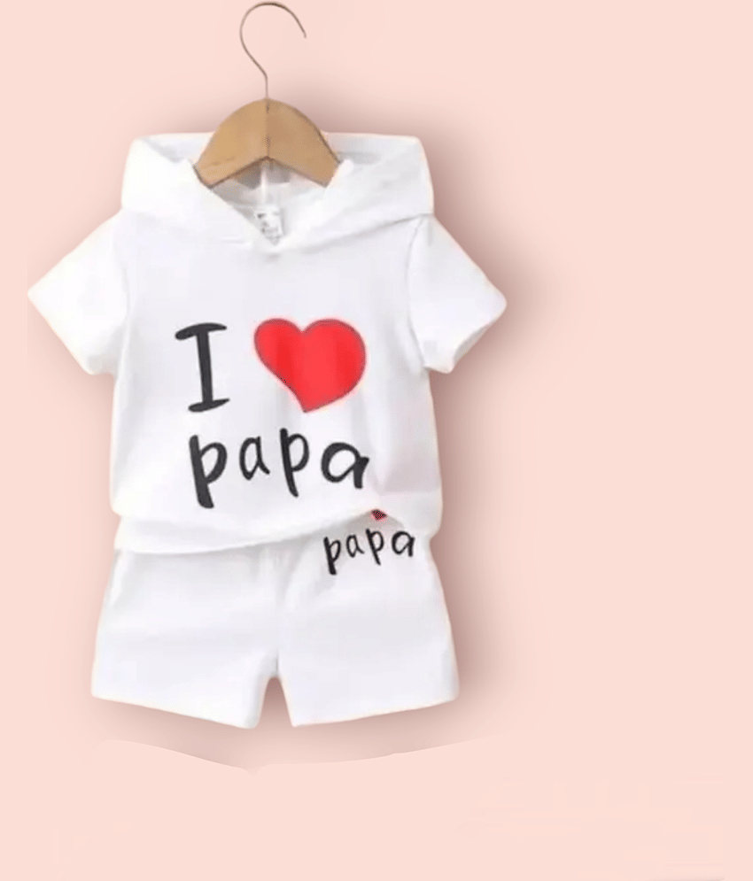 ODIMENT Pack of 1 Boys Cotton T-Shirt & Shorts Set ( White )