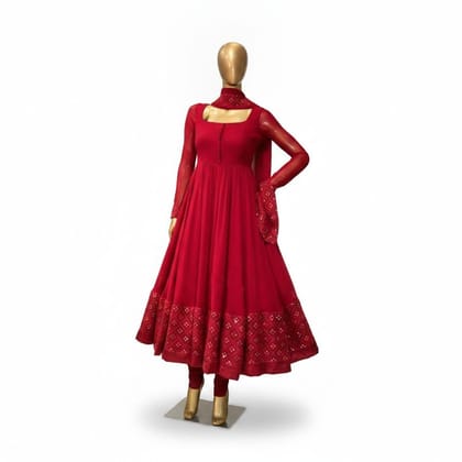 Elegant Red Embroidered Anarkali Kurta Set
