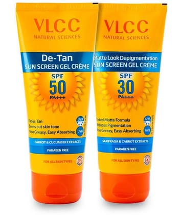VLCC Matte Look SPF 30 & De Tan SPF 50 Sunscreen, 100 g (Pack of 2)