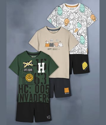 HELLCAT Olive Cotton Blend Baby Boy T-Shirt & Shorts ( Pack of 3 )