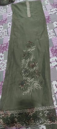Green Floral Embroidered Unstitched Suit Material Set
