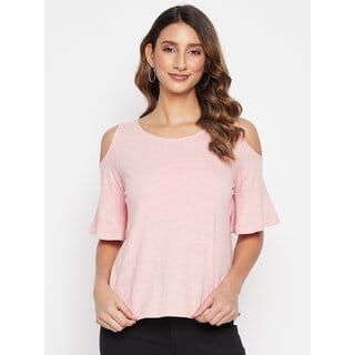 PURYS Women Pink Solid Basic Top