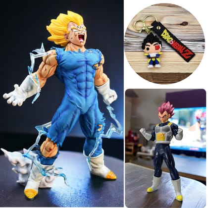 Combo Pack Prince Vegeta Action Figure With Keychain And Self Standing Vegeta Rose Figurine Collectible