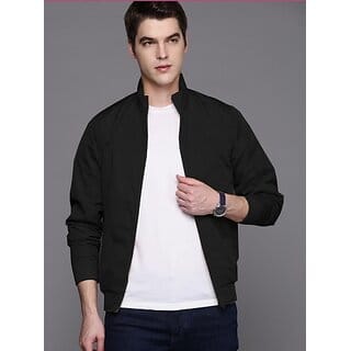 Fashlook Bomber Solid Full Sleeve Black Jacket for Men  Stylish, Durable & Comfortable Outerwear