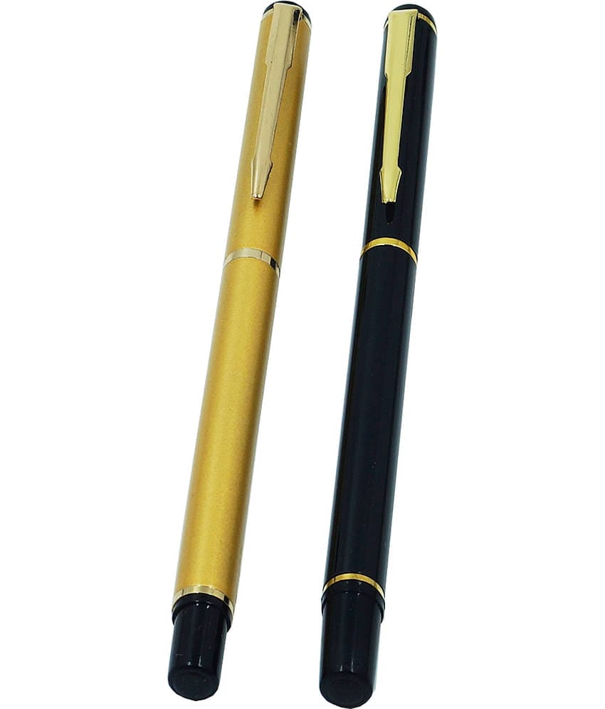 auteur 801 Golden & Black Color Roller Ball Pen Set Of 2 With Golden Arrow Clip .