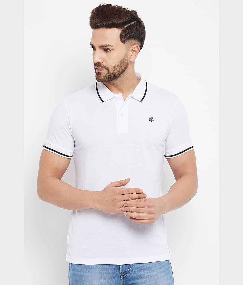 The Million Club Pack of 1 Cotton Blend Regular Fit Solid Half Sleeves Men's Polo T Shirt ( White )