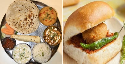 1 x Dal Tadka Thali, 2 x Tawa Roti (Plain), 1 x Classic Vada Pav