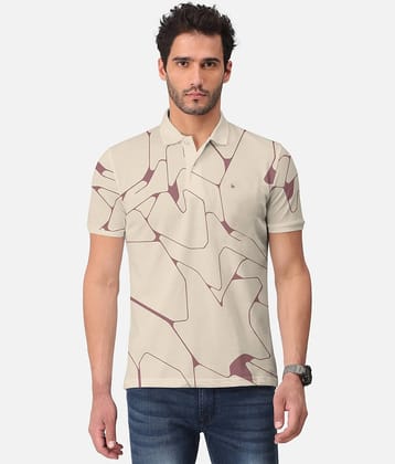 BULLMER Pack of 1 Cotton Blend Regular Fit Printed Half Sleeves Men's Polo T Shirt ( Beige )
