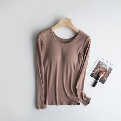 Affogato built in bra full sleeves top-Brown / XS