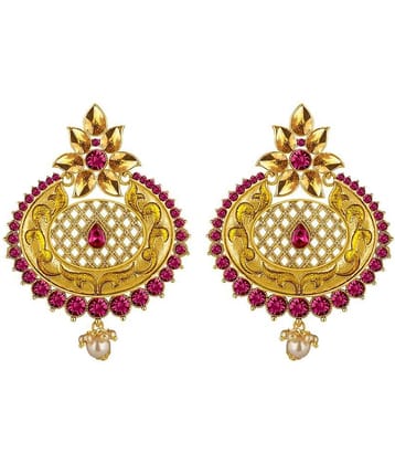 Spargz Antique Gold Plated Purple AD Stone Long Indian Style Enamel Work Chandbali Earrings For Women AIER 1348