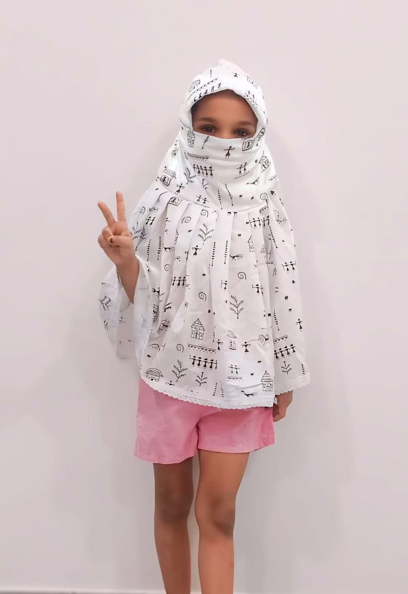 Shiv Textiles 100% Pure Cotton Summer Scarf for Baby Girls White with Printed Design Breathable Neck Wrap Headscarf Lightweight Soft Stole Daily Wear Accessory Skin Friendly Fabric