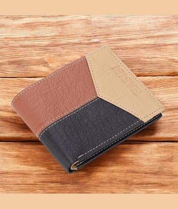 HABIBI PU Colorblock Men's Two Fold Wallet With 9 Slots For Card ( Multicolor , Pack of 1 )