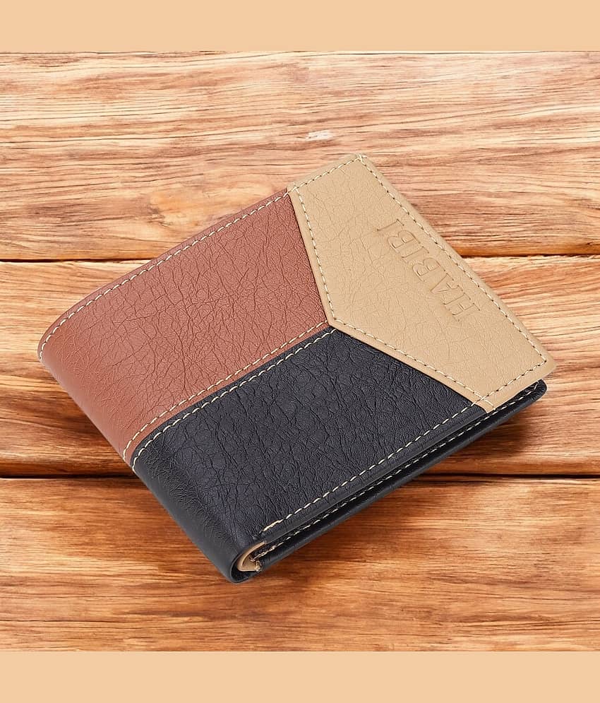 HABIBI PU Colorblock Men's Two Fold Wallet With 9 Slots For Card ( Multicolor , Pack of 1 )