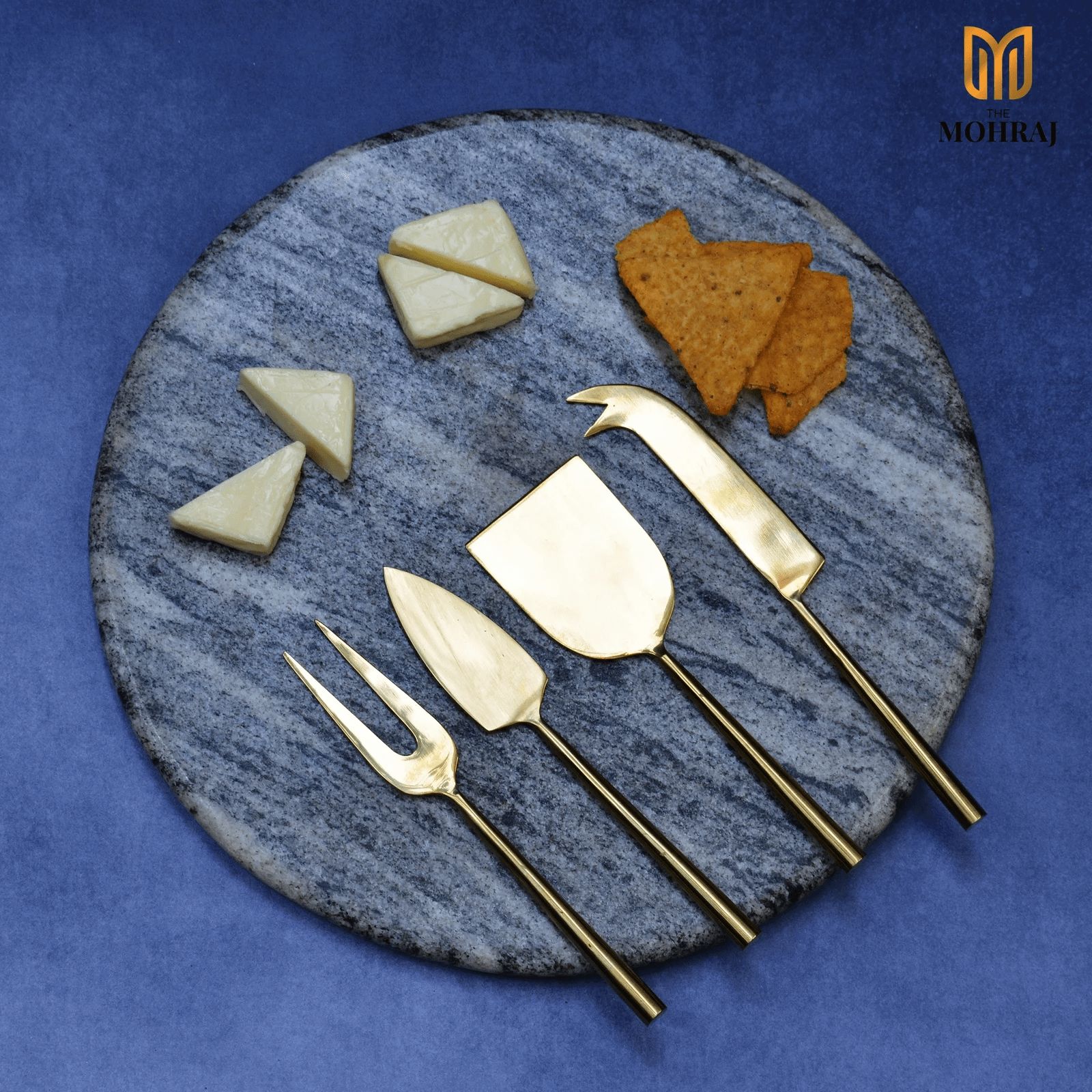 The Mohraj Marble Cheese Board with Knives Grey