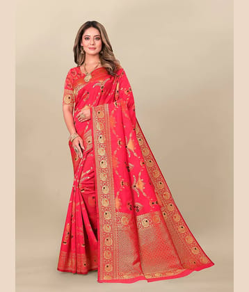 Gazal Fashions Banarasi Silk Embellished Saree With Unstitched Blouse Piece ( Multicolour )