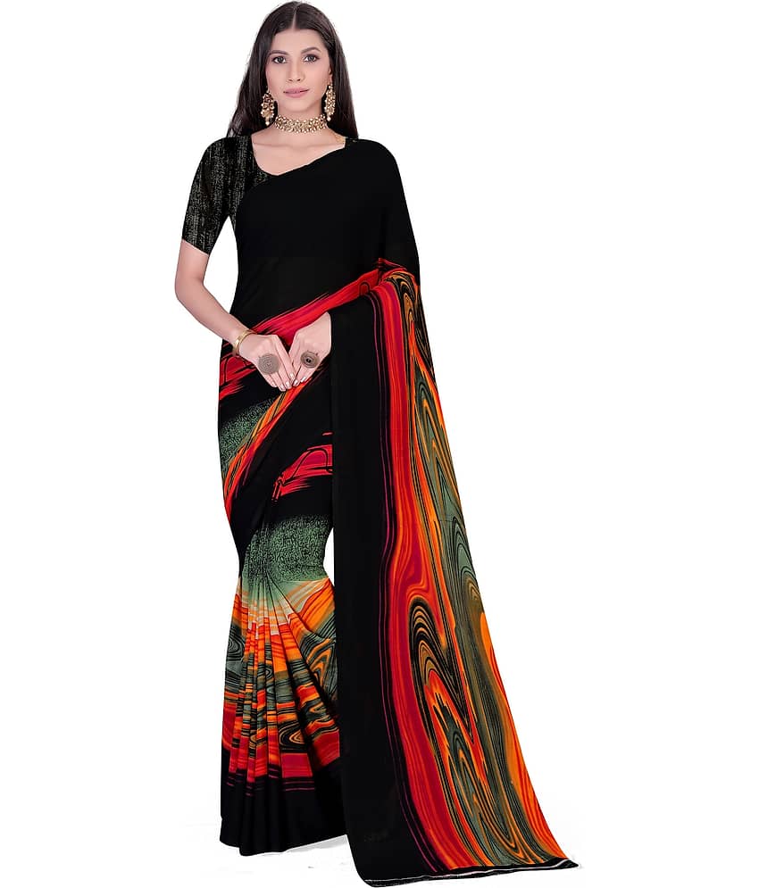 LEELAVATI Georgette Dyed Saree With Unstitched Blouse Piece ( Black )