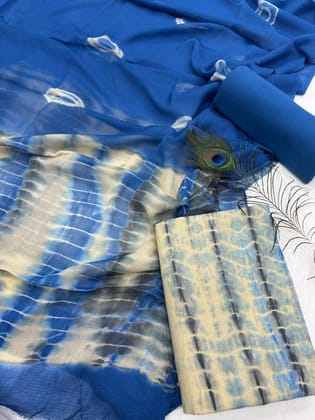 Pure Cotton Unstitched Suit With Chiffon Dupatta-As shown in picture / 2.5 mtr each / Pure cotton with chiffon dupatta