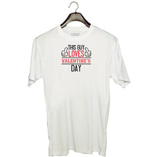 UDNAG Unisex Round Neck Graphic 'Valentines | this guy loves valentines day' Polyester T-Shirt White