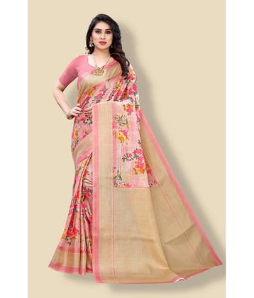 Aadvika Art Silk Printed Saree With Unstitched Blouse Piece ( Grey Melange )