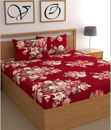 CG HOMES Cotton 1 Double Bedsheet with 2 Pillow Covers ( Red )