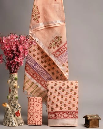 Linen Cotton Suits  Bagru Hand Block Printed Linen Suits With Zari BorderSize:-Top & Dupatta:- Linen Cotton  (2.50+2.50) mtrsBottom :-Cotton 2.50 mtrs