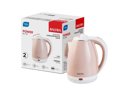 BALTRA Electric Kettle 1350 Watts 1.8 liters, Double Layered Cool Touch Outer Body | Inner Stainless Steel Body with Auto Shut Off,  2 Yr Warranty