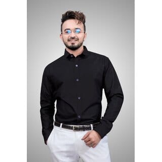 Baleshwar Men Black Solid Formal Shirt (Pack of 1 )