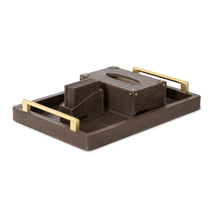 Eden Tray Set with Tissue Box & Coasters Brown-Brown