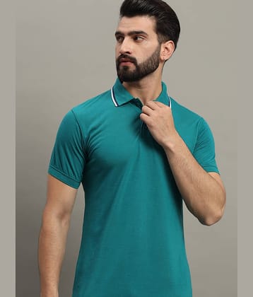 GET GOLF Pack of 1 Cotton Blend Regular Fit Self Design Half Sleeves Men's Polo T Shirt ( Teal Blue )