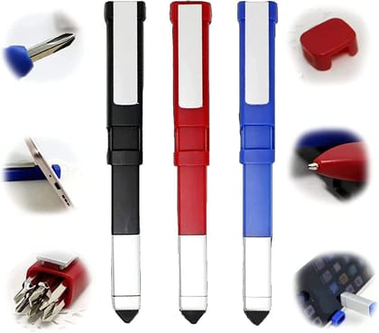 ANSH Multifunctional Pen-Shaped Phone Holder with Screwdriver Sets, 4 in 1 Tools Pen with Phone Stand and Touch Screen Mini Pen Compact Pocket Screwdriver Tool for Office Home (1)