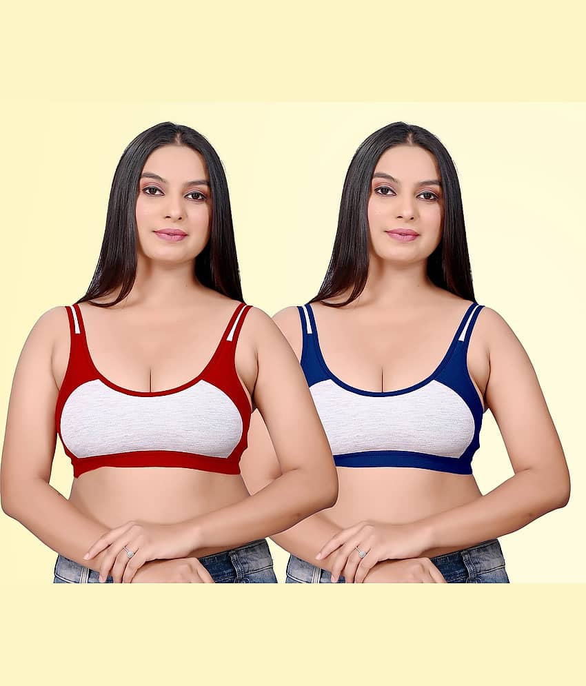 HAYA Pack of 2 Cotton Non Padded Women's Everyday Bra ( Multicolor ) Rima Sports D706
