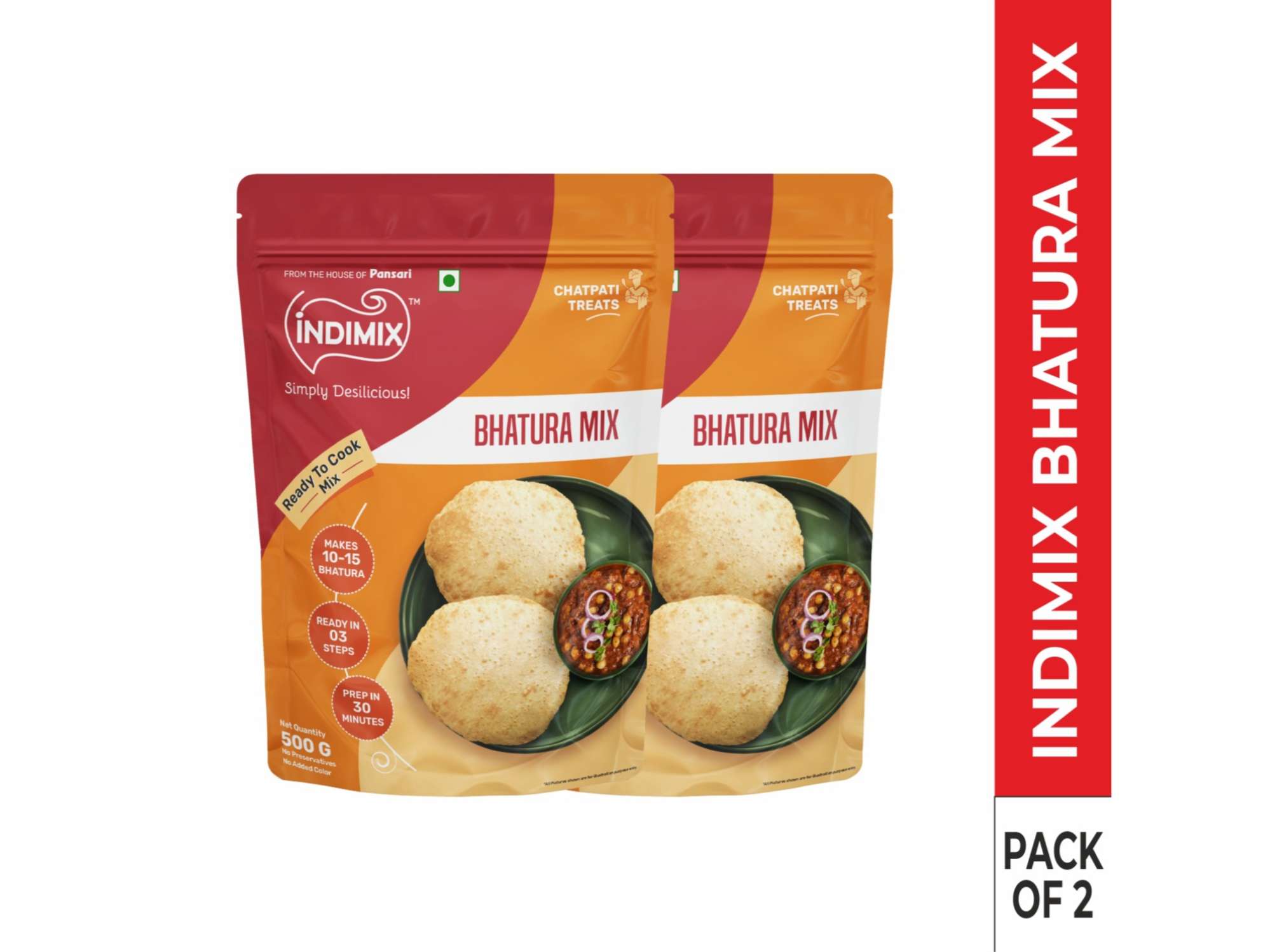 INDIMIX Instant Ready to Cook Bhatura Mix Atta Ready In 3 Steps, Healthy & Tasty 500g - Pack of 2