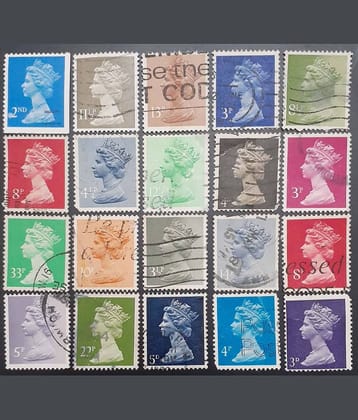 Extremely Rare Queen Elizabeth II, Machin Series Postage Lot of 20 Stamp UK 1969,,,,Collectible