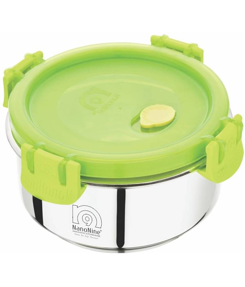 Nanonine Insulock Double Wall Stainless Steel Insulated Lunch Pack, Large, 425Ml, Silver-Green