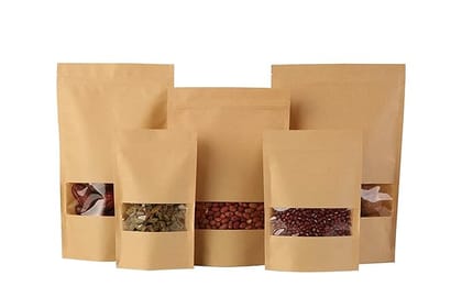 Kraft Paper Pouch with Window - Brown   Standup Pouches 150x230x40x40MM  300 G Capacity 500 pieces