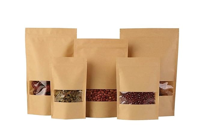 Kraft Paper Pouch with Window - Brown   Standup Pouches 150x230x40x40MM  300 G Capacity 500 pieces