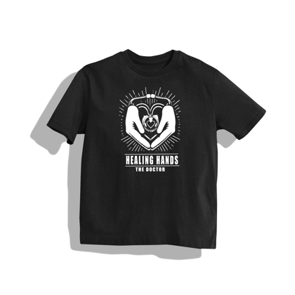 The Doctor - Round Neck Drop Shoulder Graphic Printed Oversized Cotton T-shirt-S / Black