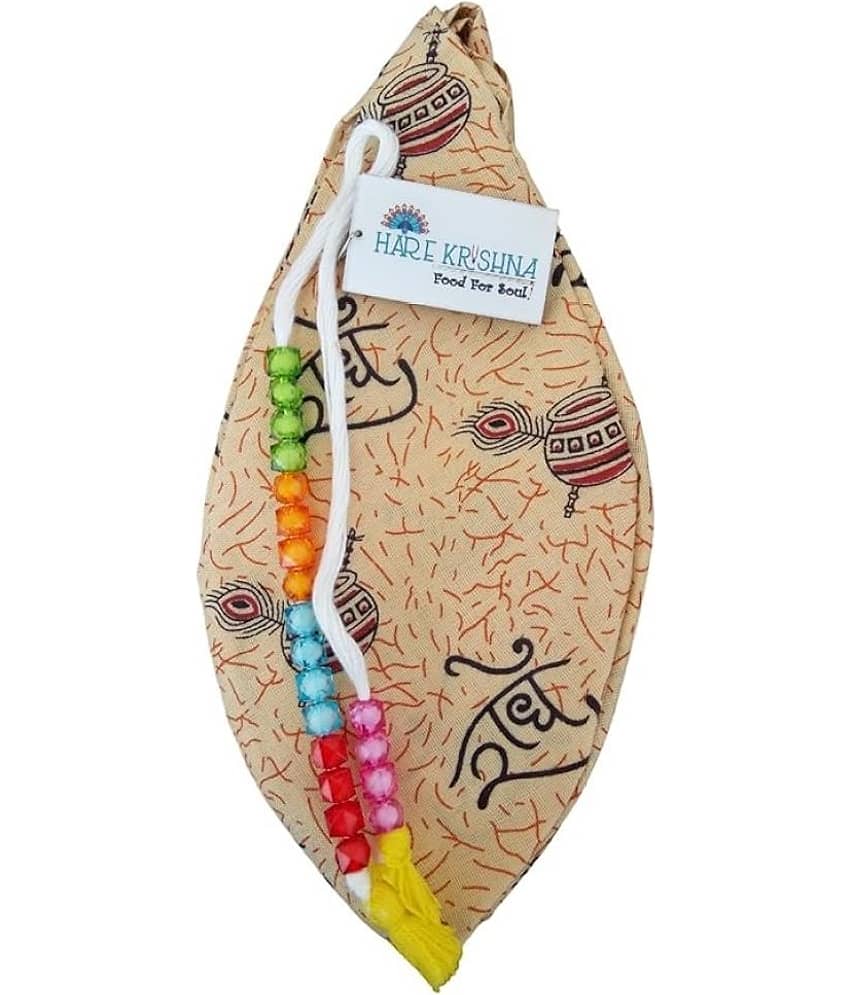 Hare Krishna Food For Soul Print Brown Jholi|Iskcon Mala Bag |Mantra Jaap Bag Wi Japa Mala Bag/Gaumukhi 1 ( Pack of 1 )