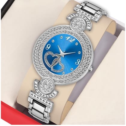 Bolun Blue Heart Dial Silver BD Girls and Women Watch