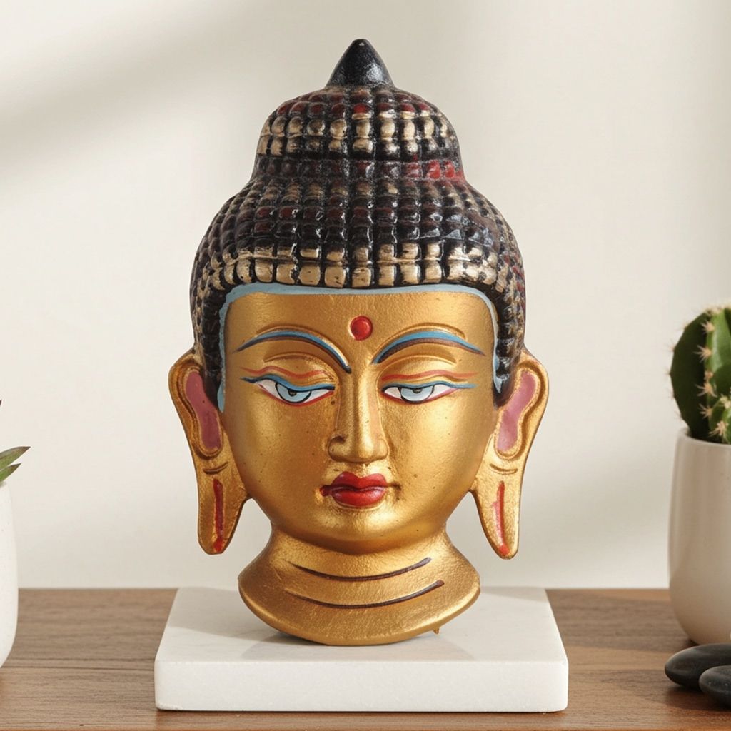 Aluminium Buddha Face Showpiece � Home Decor Spiritual Art, Height : 5.5 Inch (ASMAS211 A)
