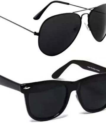 Elligator Black Rectangular Sunglasses ( Pack of 2 ) - Medium