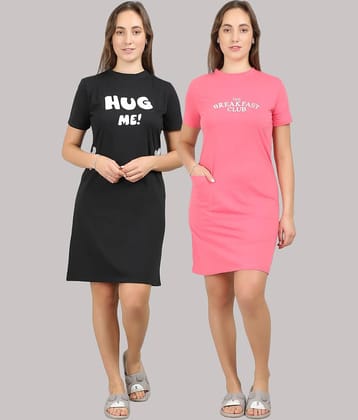 MEGASKA - Multi Color Cotton Women's Nightwear Night T-Shirt ( Pack of 2 )