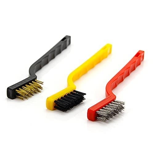 BREEPRE Set of 3 Piece Mini Wire Brush Cleaning Tool Kit with Brass, Nylon and Stainless Steel Bristles
